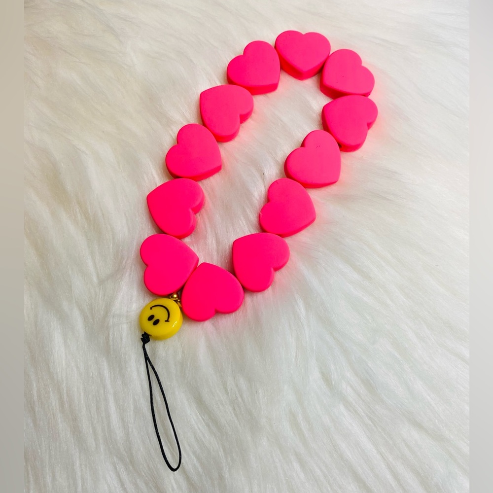 Hot Pink heart phone lanyards Wristlet Phone Charm Y2K Smile Face New